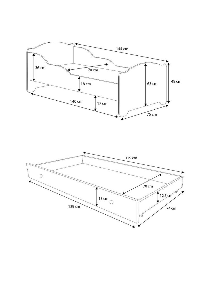 Lastevoodi Adrk Furniture Amadis Digger, 70x140 cm, valge hind ja info | Lastevoodid | kaup24.ee