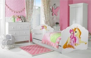 Lastevoodi Adrk Furniture Casimo Girl with unicorn, 80x160 cm, valge hind ja info | Lastevoodid | kaup24.ee