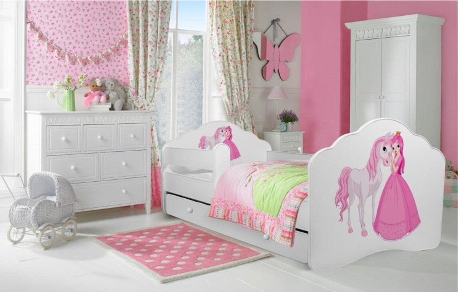 Lastevoodi Adrk Furniture Casimo Princess with horse, 80x160 cm, valge цена и информация | Lastevoodid | kaup24.ee