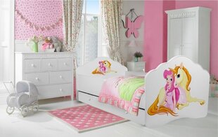 Lastevoodi Adrk Furniture Casimo Girl with unicorn, 70x140 cm, valge hind ja info | Lastevoodid | kaup24.ee