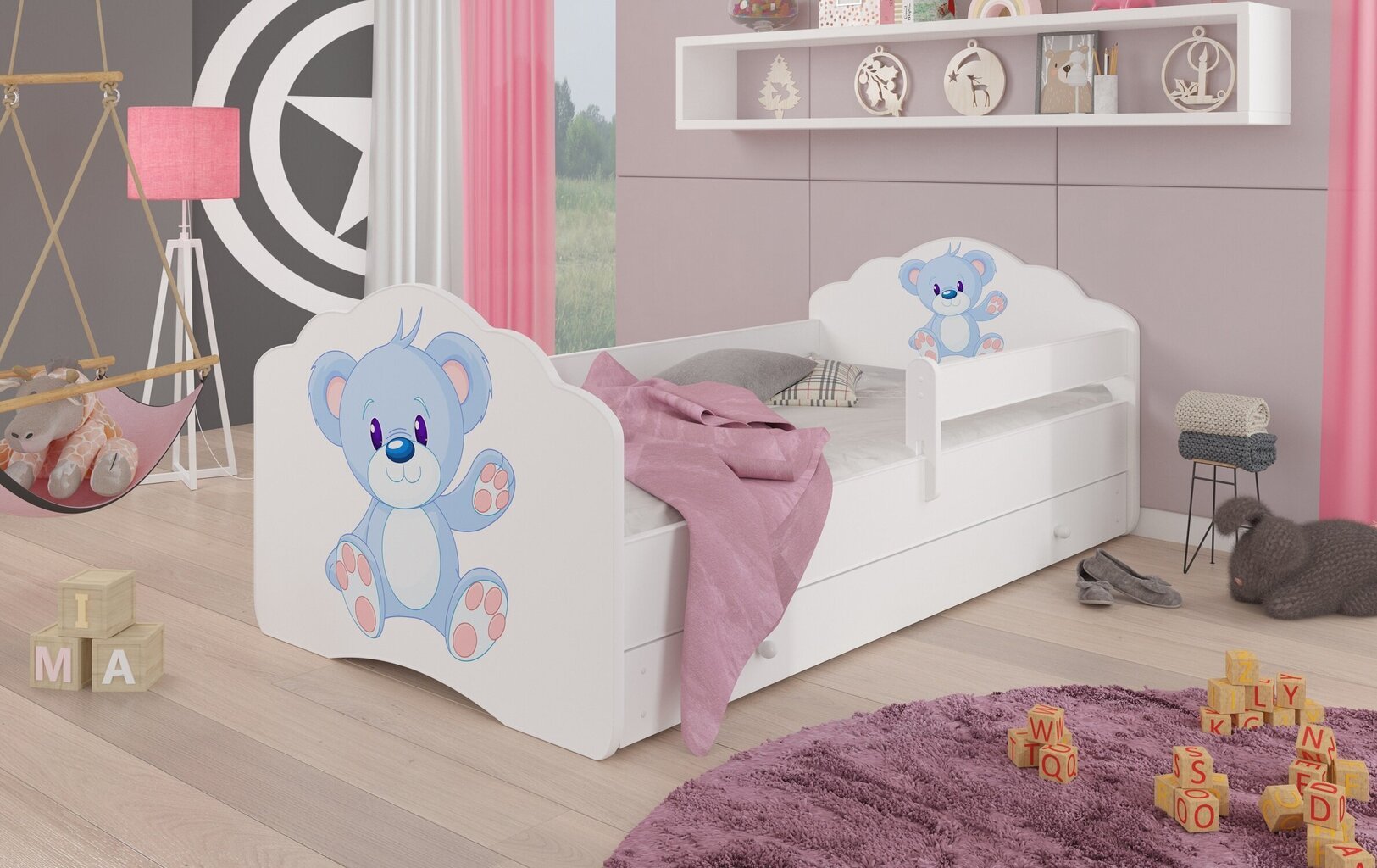 Lastevoodi Adrk Furniture Casimo Bear, 70x140 cm, valge/sinine цена и информация | Lastevoodid | kaup24.ee