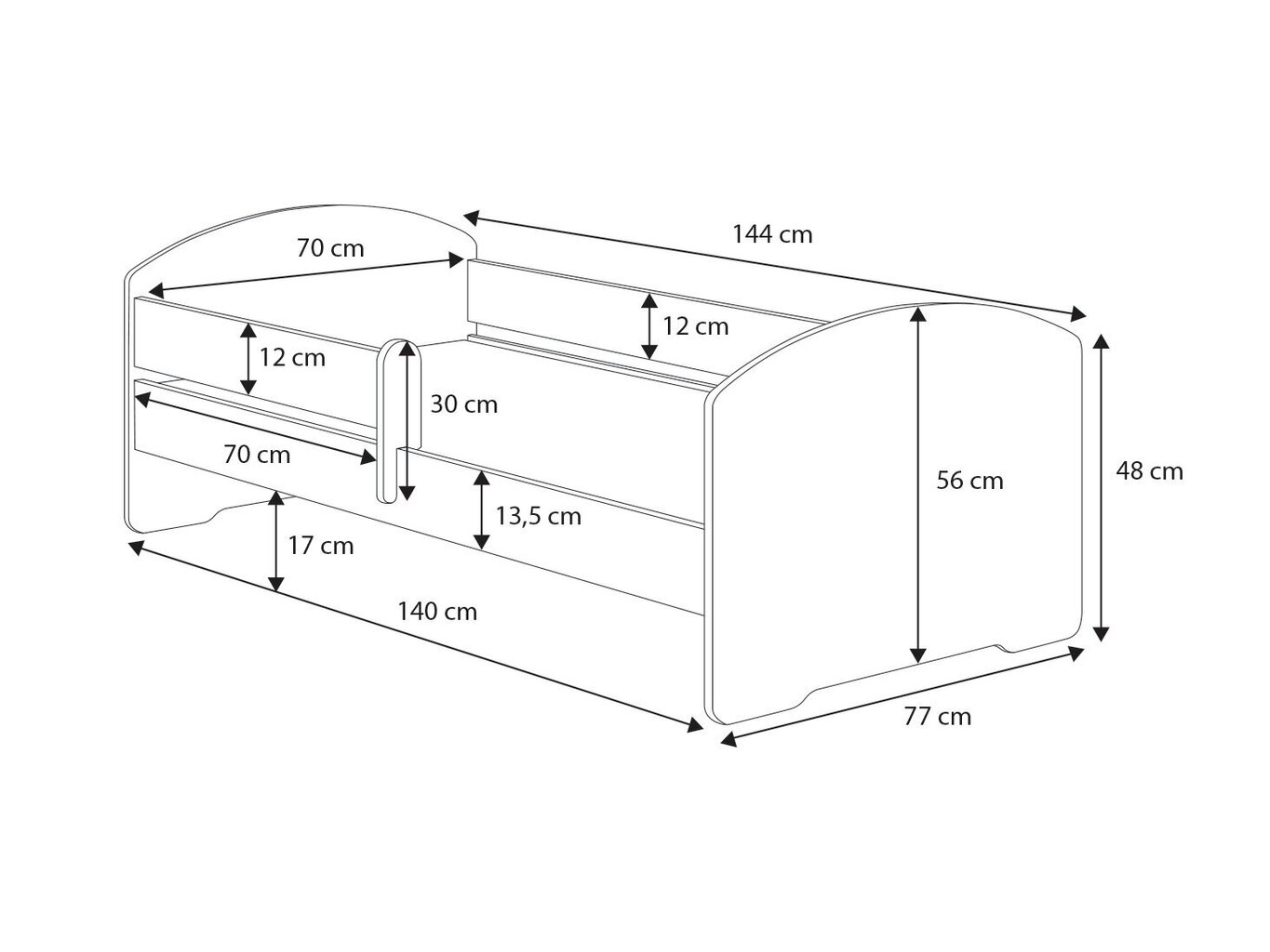 Lastevoodi Adrk Furniture Pepe ball, 70x140 cm, valge hind ja info | Lastevoodid | kaup24.ee