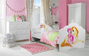 Lastevoodi Adrk Furniture Casimo Girl with unicorn, 80x160 cm, valge hind ja info | Lastevoodid | kaup24.ee