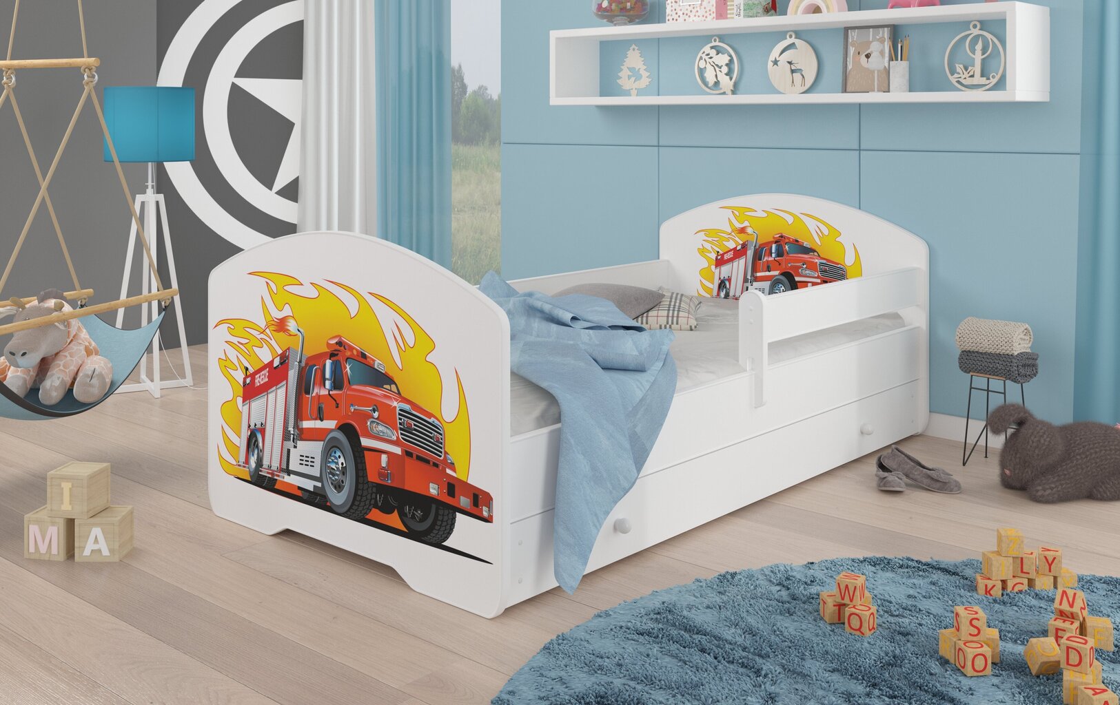 Lastevoodi Adrk Furniture Pepe Fire truck, 80x160 cm, valge hind ja info | Lastevoodid | kaup24.ee