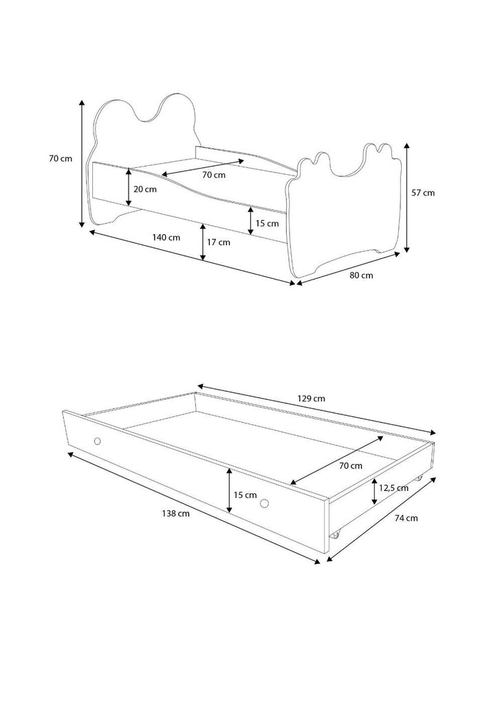 Lastevoodi Adrk Furniture Bear, 70x140 cm, sinine/valge цена и информация | Lastevoodid | kaup24.ee