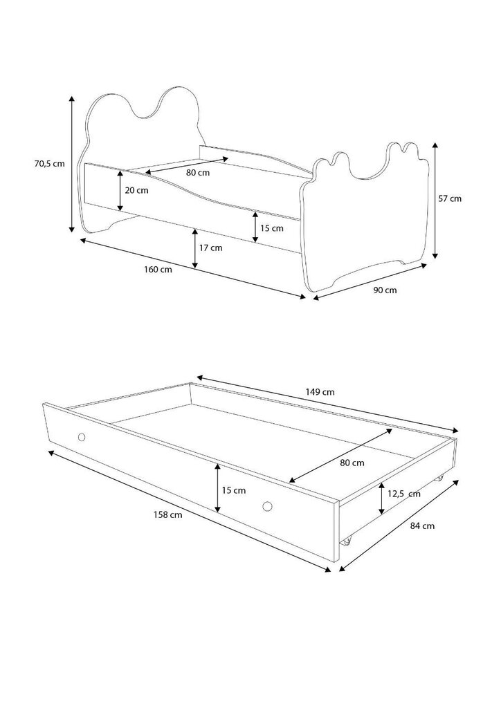 Lastevoodi Adrk Furniture Bear, 80x160 cm, valge/must цена и информация | Lastevoodid | kaup24.ee