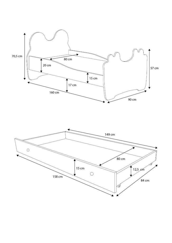 Lastevoodi Adrk Furniture Bear, 80x160 cm, roosa/valge цена и информация | Lastevoodid | kaup24.ee