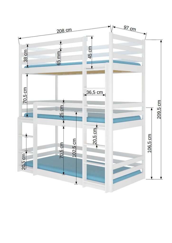 Narivoodi Adrk Furniture Tedro, 90x200 cm, hall цена и информация | Lastevoodid | kaup24.ee