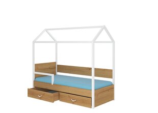 Voodi Adrk Furniture Otello koos küljekaitse ja madratsiga, 90x200 cm, valge/pruun цена и информация | Детские кровати | kaup24.ee