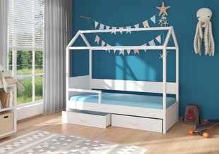 Voodi Adrk Furniture Otello koos küljekaitse ja madratsiga, 90x200 cm, valge/must цена и информация | Детские кровати | kaup24.ee