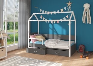 Кровать ADRK Furniture Otello 90x200 см с боковой защитой и матрасом, белый/черный цвет цена и информация | Детские кровати | kaup24.ee