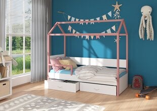 Voodi Adrk Furniture Otello 90x200 cm koos küljekaitsega, valge/roosa цена и информация | Детские кровати | kaup24.ee