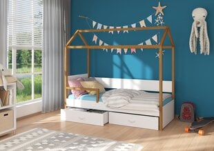 Voodi Adrk Furniture Otello 90x200 cm koos küljekaitsega, valge/pruun цена и информация | Детские кровати | kaup24.ee