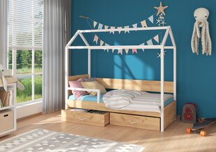 Кровать ADRK Furniture Otello 90x200 см с боковой защитой, белый/коричневый цвет цена и информация | Детские кровати | kaup24.ee