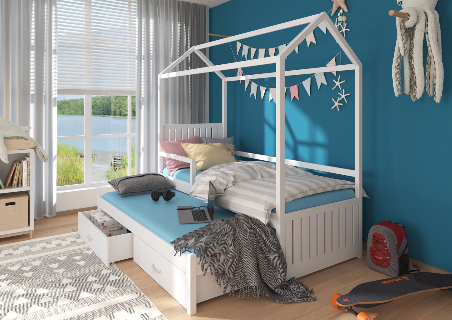 Voodi Adrk Furniture Jonasek koos küljekaitsega 90x200, roosa hind ja info | Lastevoodid | kaup24.ee