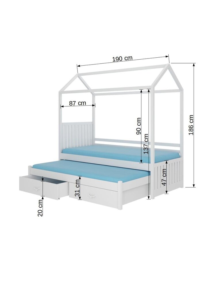 Voodi Adrk Furniture Jonasek koos madratsiga, 80x180 cm, hall цена и информация | Lastevoodid | kaup24.ee