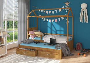 Кровать ADRK Furniture Jonasek с боковой защитой и матрасом 80x180см, коричневый цвет цена и информация | Детские кровати | kaup24.ee