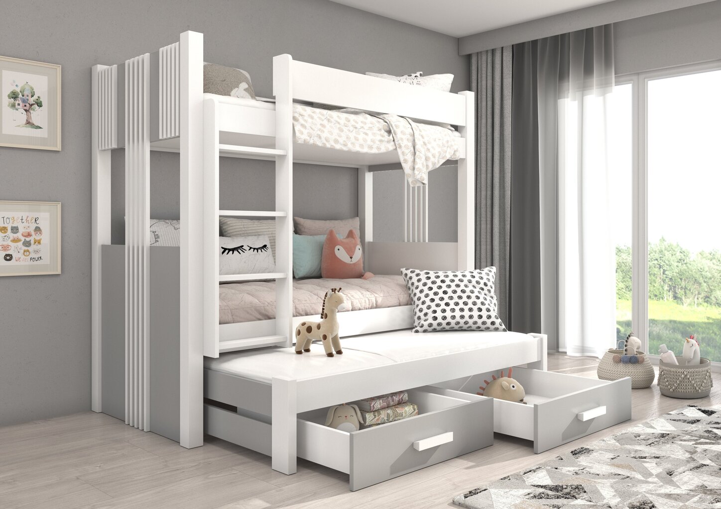 Narivoodi Adrk Furniture Artema koos madratsitega, 90x200 cm, valge/hall hind ja info | Lastevoodid | kaup24.ee