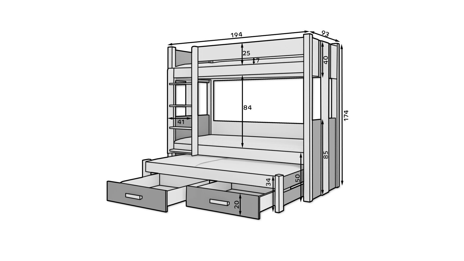 Narivoodi Adrk Furniture Artema koos madratsitega, 80x180 cm, valge hind ja info | Lastevoodid | kaup24.ee