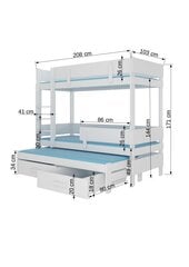 Кровать двухъярусная ADRK Furniture Etapo 90x200 см, белый цвет цена и информация | Детские кровати | kaup24.ee