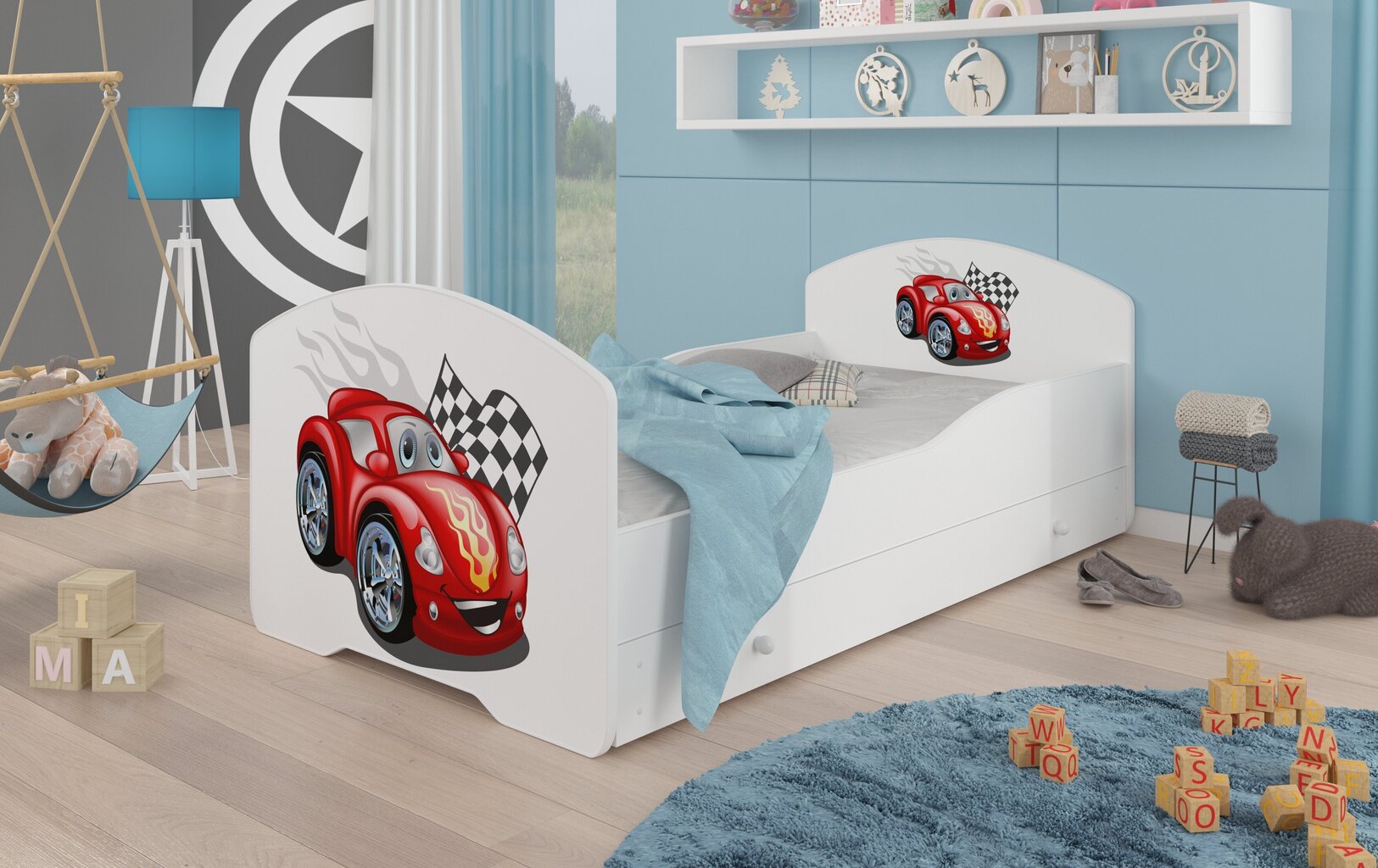 Lastevoodi Adrk Furniture Pepe car zigzag, 70x140 cm, valge hind ja info | Lastevoodid | kaup24.ee