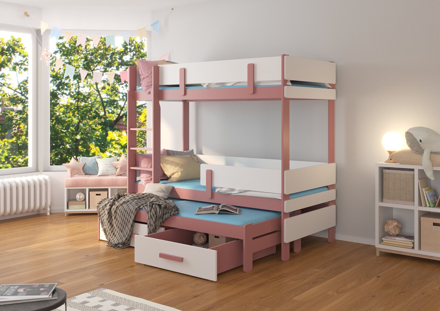 Narivoodi Adrk Furniture Etapo, 80x180 cm, valge/roosa цена и информация | Lastevoodid | kaup24.ee
