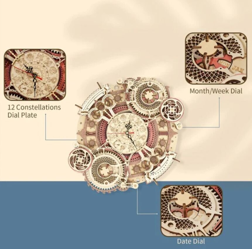 Puidust 3D pusle TM Varvikas - Zodiac Wall Clock RK007e цена и информация | Klotsid ja konstruktorid | kaup24.ee