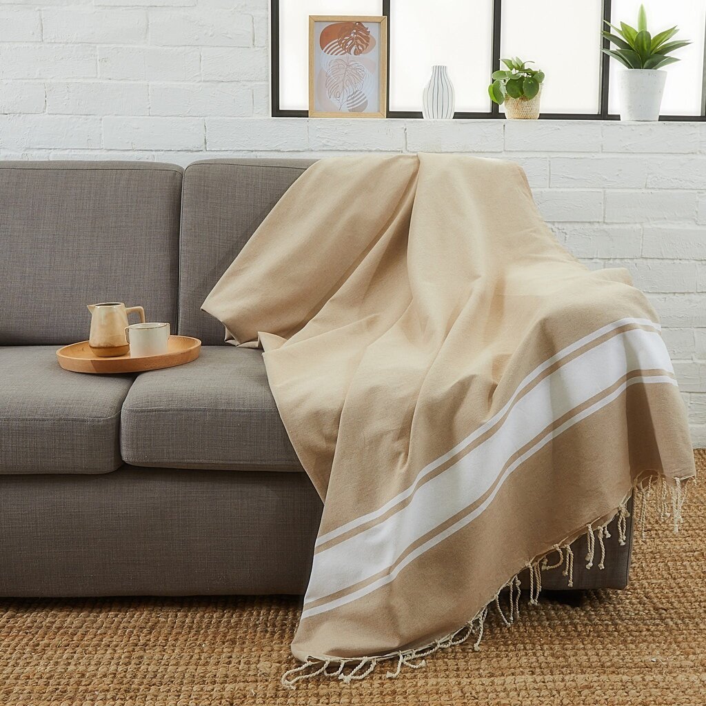 Tuneesia fouta (pleed/tekk) SAHARA XXL suurus 200x300cm, liiv hind ja info | Voodikatted, pleedid | kaup24.ee