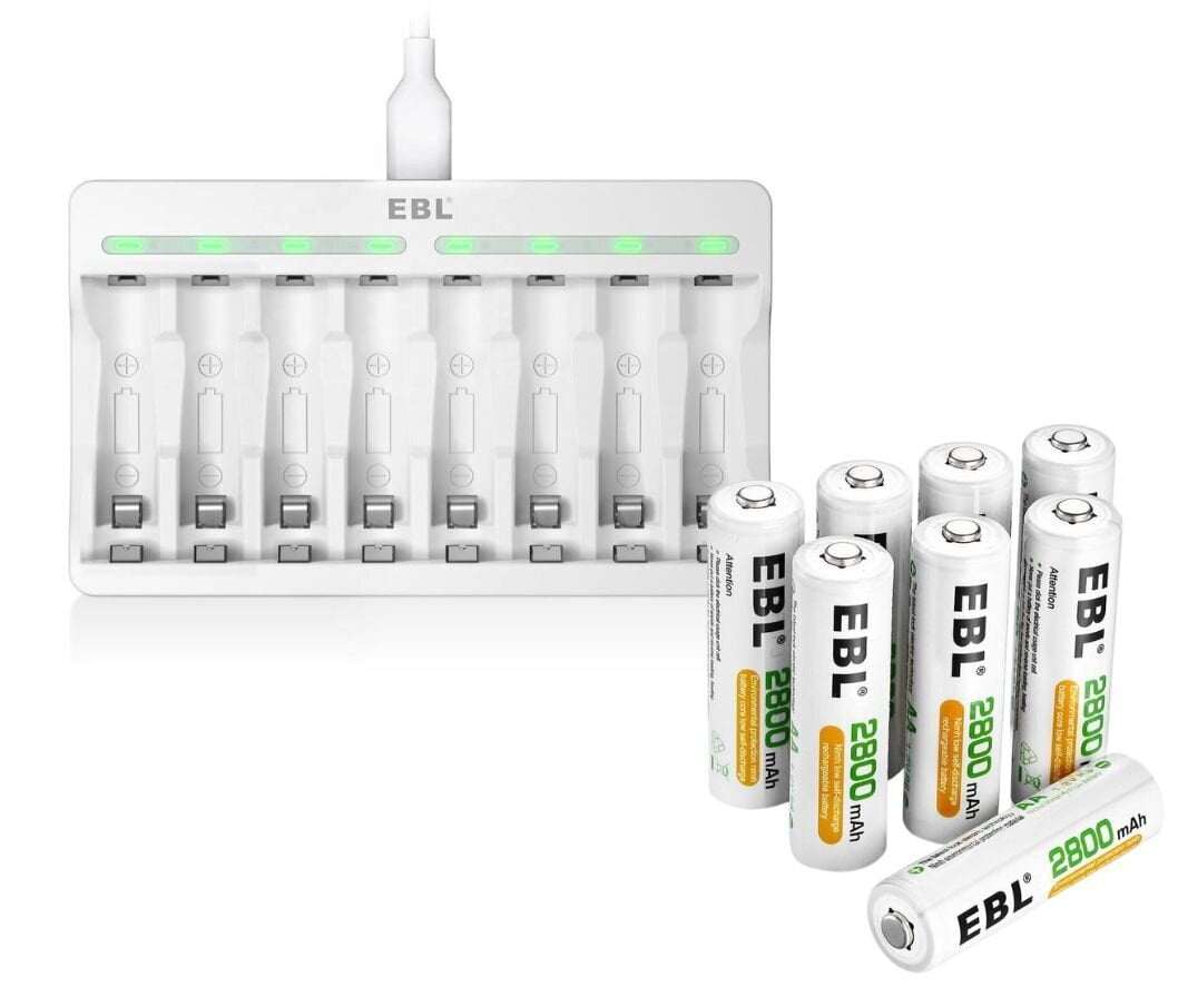 Patareide laadija komplekt EBL AA-AAA 8 pesa + 8x AA laetavad patareid цена и информация | Akulaadijad | kaup24.ee