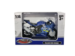 Metallist mudel mootorratas Suzuki GSR-R1000 MSZ, 1:18 hind ja info | Poiste mänguasjad | kaup24.ee