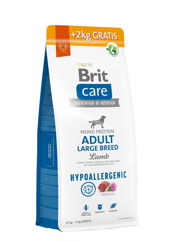 Brit Care Hypoallergenic Adult Lamb&Rice täiskasvanud koertele lambaliha ja riisiga, 12+2kg цена и информация | Kuivtoit koertele | kaup24.ee