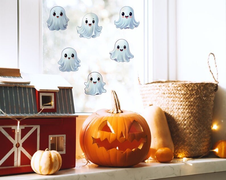 Matt kummituste aknakleebiste komplekt - Hõõrduv Halloweeni armas kummituste kaunistused kleebised - 12 tk. hind ja info | Seinakleebised | kaup24.ee