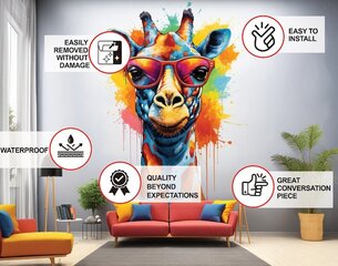 Kiraffe Prillides Seina Decal - Värvikas Aquarell Laste Toa Kleebis Kaunistus - 180 x 135 cm цена и информация | Декоративные наклейки | kaup24.ee