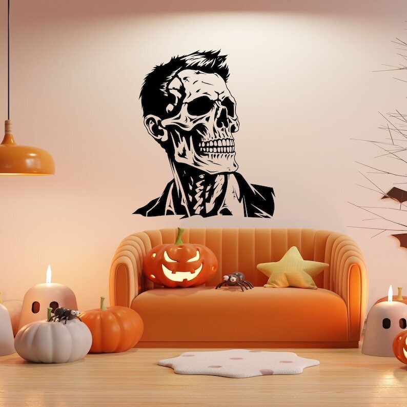 Halloweeni Skeleti Näo Vinüülkleebis - Ärimehe Kolju Juustega Seinakunst - 100 х 83 cm hind ja info | Seinakleebised | kaup24.ee