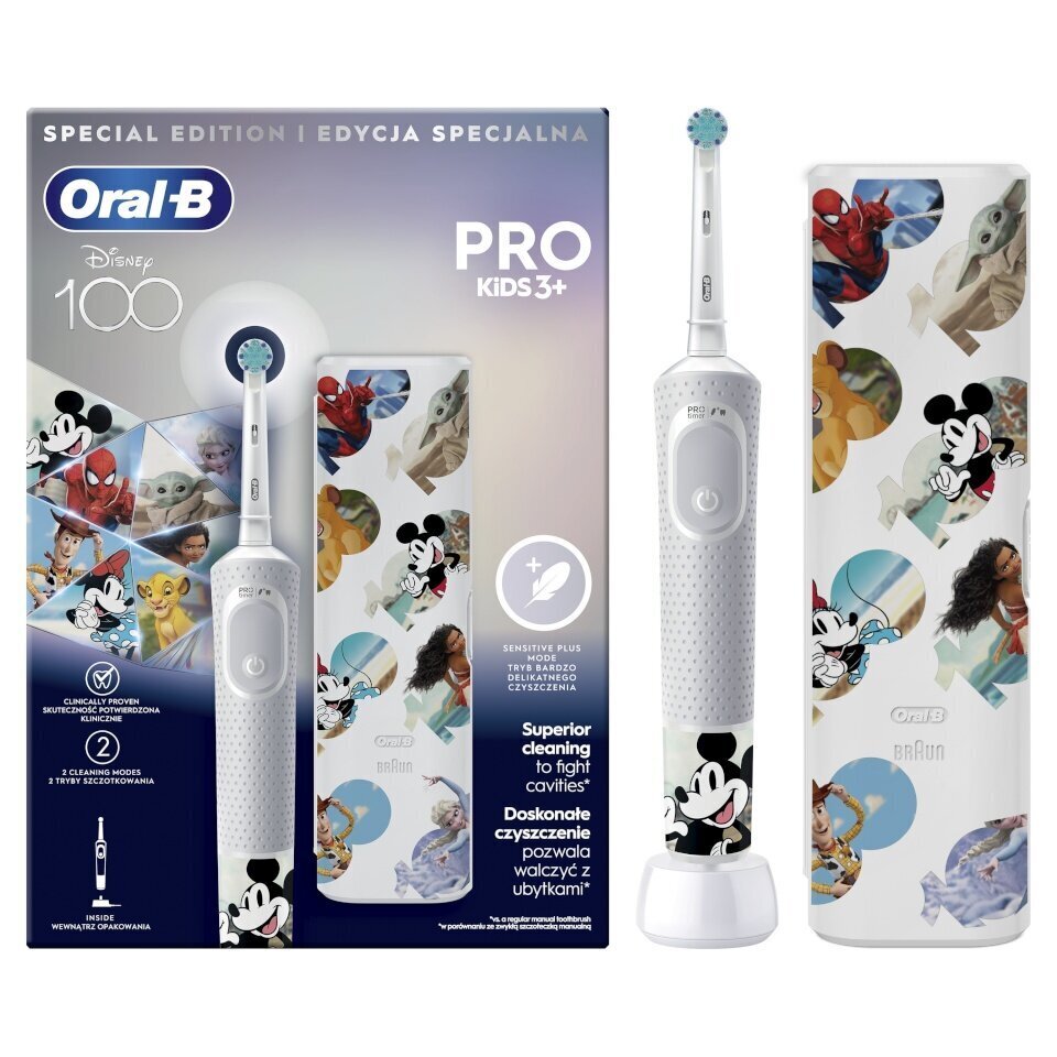 Oral-B Vitality Pro Kids 3+ Disney 100 + Travel Case цена и информация | Elektrilised hambaharjad | kaup24.ee