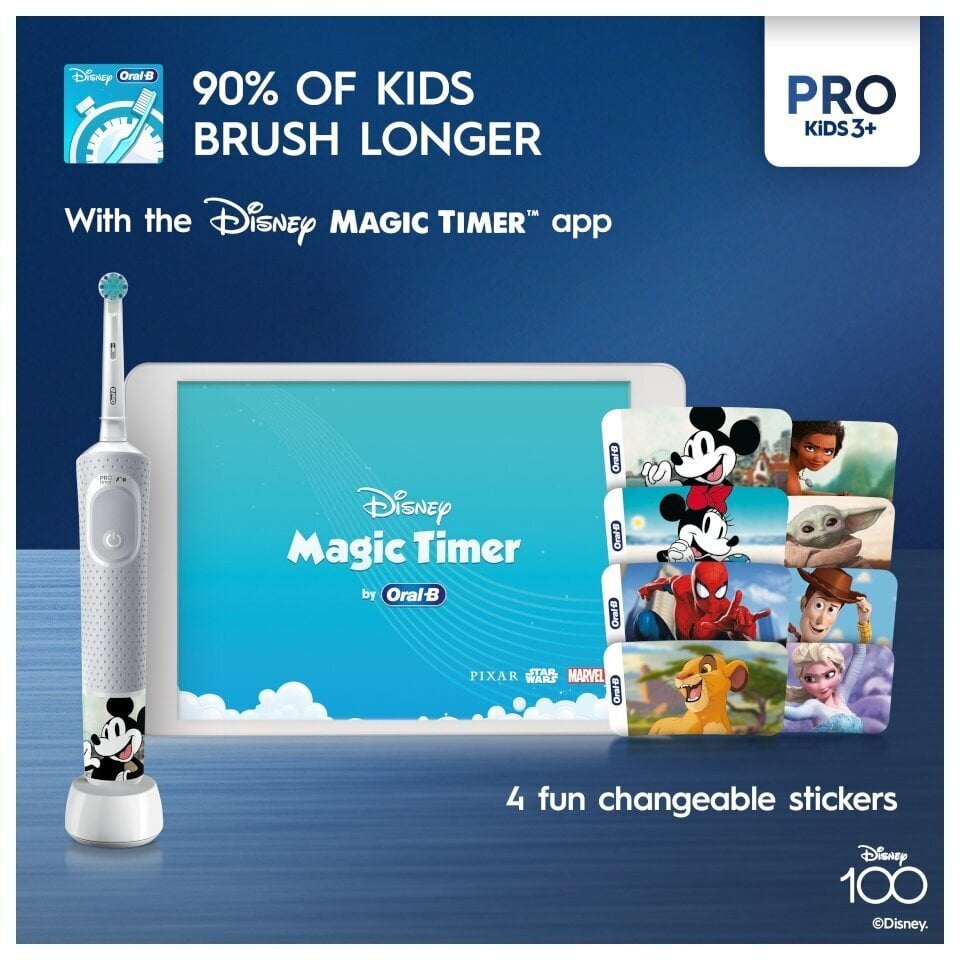 Oral-B Vitality Pro Kids 3+ Disney 100 + Travel Case цена и информация | Elektrilised hambaharjad | kaup24.ee