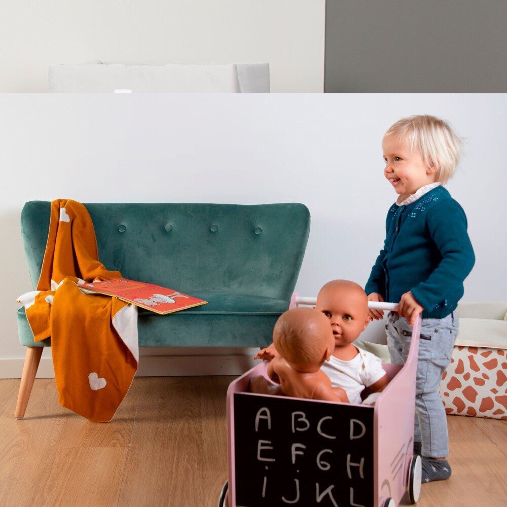 Puidust veerev mänguasi joonistuslauaga Childhome, roosa hind ja info | Imikute mänguasjad | kaup24.ee