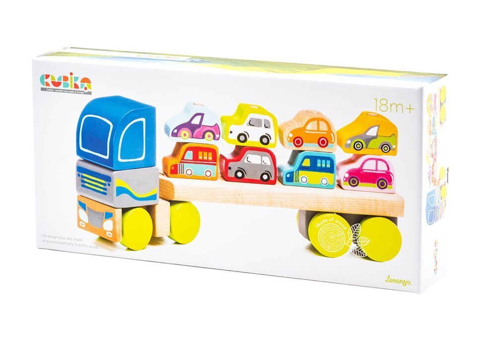 Puidust veoauto koos autodega hind ja info | Imikute mänguasjad | kaup24.ee