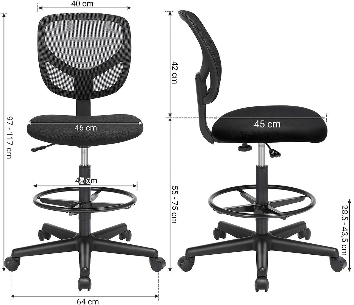 Kontoritool Songmics OBN15BK, must цена и информация | Kontoritoolid | kaup24.ee