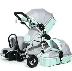 Детская коляска-трансформер 3в1, зеленая, серая цена и информация | Коляски | kaup24.ee