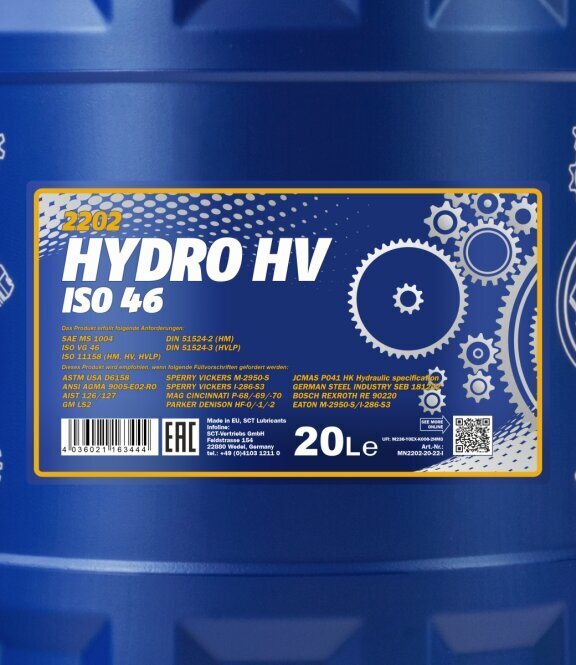 Hüdraulikaõli Mannol Hydro HV ISO 46 20L hind ja info | Mootoriõlid | kaup24.ee