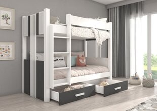 Кровать двухъярусная ADRK Furniture Arta с матрасом, 80х180 см, белый/серый цвет цена и информация | Детские кровати | kaup24.ee