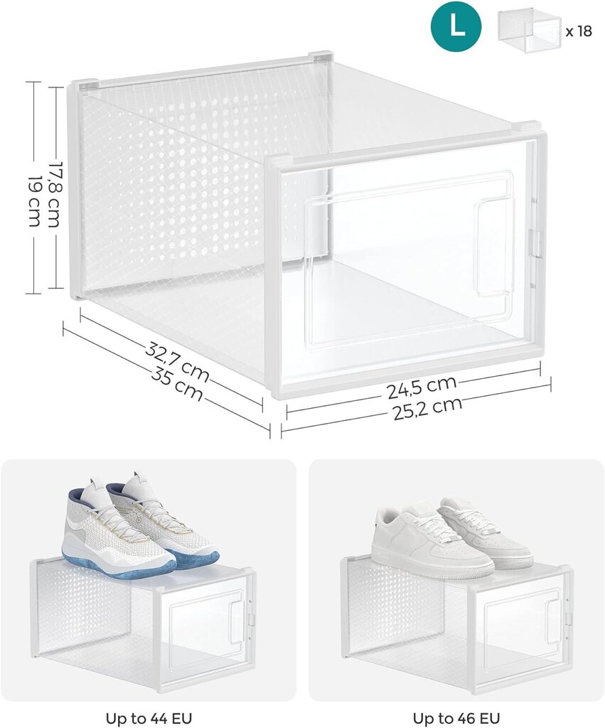 Jalatsikorraldaja Songmics, 31 x 24,5 x 17,5 cm, valge, 8 tk hind ja info | Jalatsikapid, jalatsiriiulid | kaup24.ee