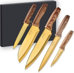 Наборы кухонных ножей Euna, 5 шт., золотые цена и информация | Ножи и аксессуары для них | kaup24.ee