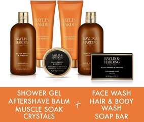 Подарочный набор для мужчин Baylis & Harding Black Pepper & Ginseng Men's Luxury Shower & Prep, 6 частей цена и информация | Масла, гели для душа | kaup24.ee