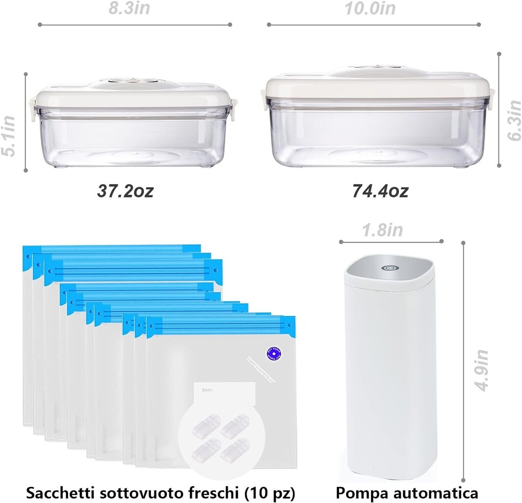 Annalocker vaakumhoiukarbid, 2tk, 1100ml/2200ml, 1 käsipump, valge/läbipaistev цена и информация | Toidu säilitusnõud | kaup24.ee