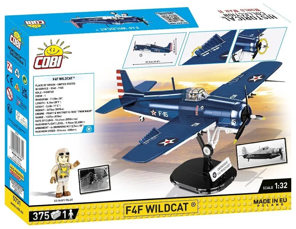 Konstruktor Cobi Historical Collection F4F Wildcat, 375 det hind ja info | Klotsid ja konstruktorid | kaup24.ee