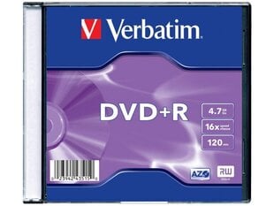 Verbatim DVD+R 4,7GB/16x slim 1tk. hind ja info | Vinüülplaadid, CD, DVD | kaup24.ee