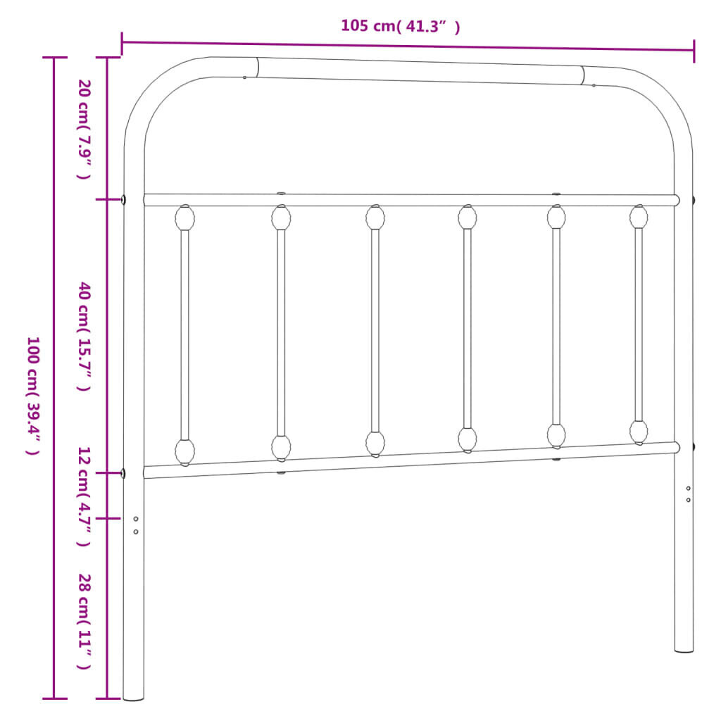 vidaXL metallist voodipeats, must, 100 cm цена и информация | Voodid | kaup24.ee