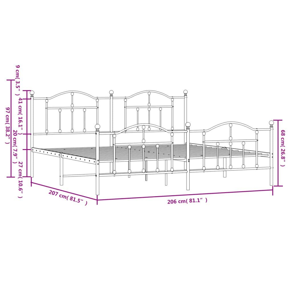 vidaXL metallist voodiraam peatsi ja jalutsiga, must, 200x200 cm hind ja info | Voodid | kaup24.ee